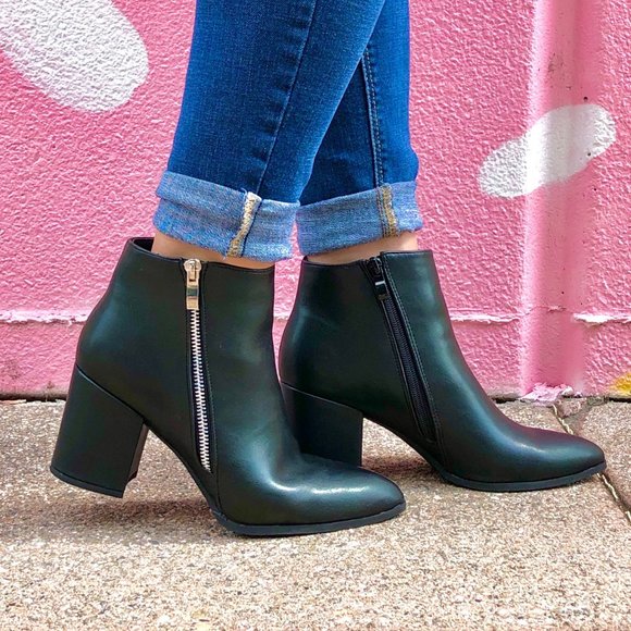 TOP Moda Shoes - Black Vegan Leather Zipper Ankle Boots